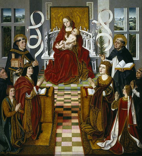 Cuadro de la Virgen de los Reyes Católicos, donde se pueden ver a los Reys Católicos, Isabel y Fernando, con sus hijos